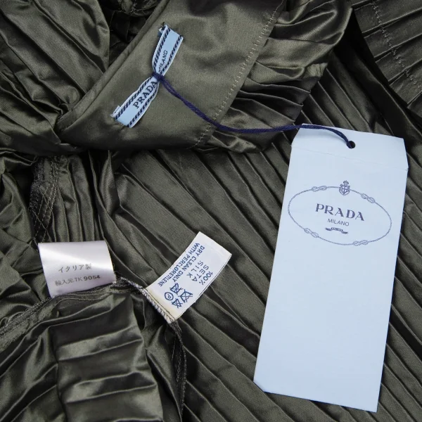 プラダPRADA シャイニーシルクプリーツブラウス カーキ42 K-125164_015