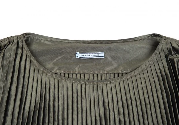 プラダPRADA シャイニーシルクプリーツブラウス カーキ42 K-125164_003