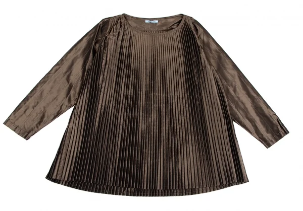 プラダPRADA シャイニーシルクプリーツブラウス 茶42 K-125165_002