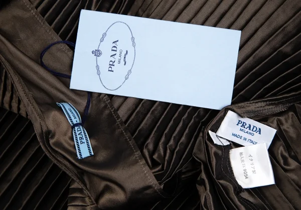 プラダPRADA シャイニーシルクプリーツブラウス 茶40 K-125166_014