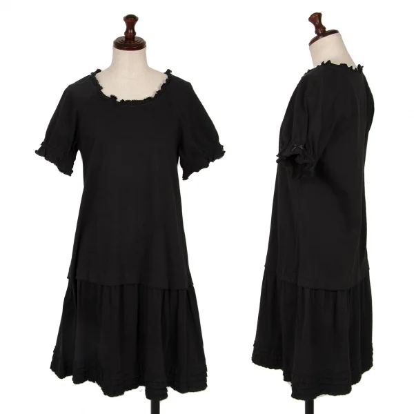 PINK HOUSE Lace Switching Gather Sleeve Dress Black S-M K-125280_001