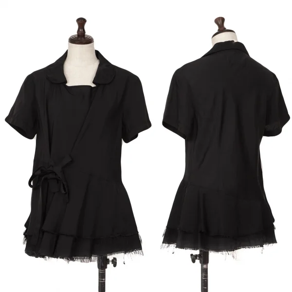 トリココムデギャルソンtricot COMME des GARCONSキュプラ裾裁ち切りラウンドカラープルオーバーブラウス 黒M K-125341_001