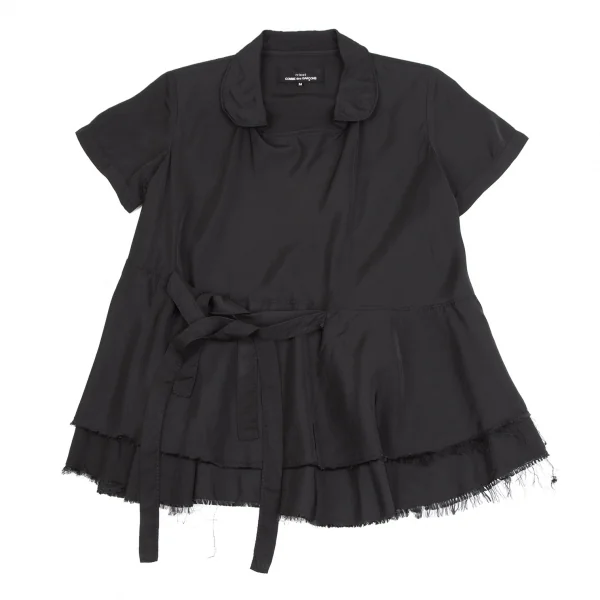 トリココムデギャルソンtricot COMME des GARCONSキュプラ裾裁ち切りラウンドカラープルオーバーブラウス 黒M K-125341_002