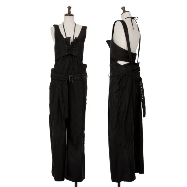 ヨウジヤマモトYohji Yamamoto collections コットンサスペンダーベルテッドデザインパンツ 黒1 K-125359_001