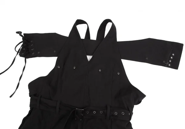 ヨウジヤマモトYohji Yamamoto collections コットンサスペンダーベルテッドデザインパンツ 黒1 K-125359_005