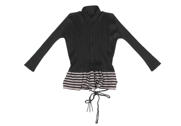 PLEATS PLEASE Hem Stripe Switching Pleated Shirt K-125400_002