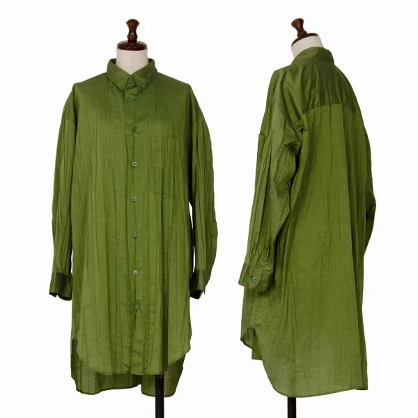 ISSEY MIYAKE Wrinkle Pleated Long Shirt Green M K-125411_001