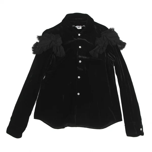 COMME des GARCONS Shoulder Fringe Gathered Decoration Velor Shirt K-125420_002