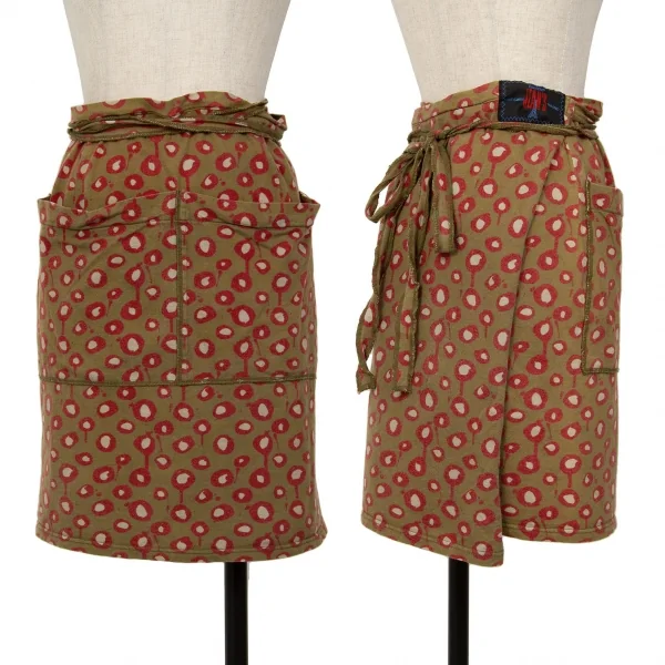 GAULTIER JEAN'S Dot Printed Wrap Skirt Khaki-green,Red 40 K-125425_001