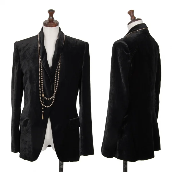 Jean-Paul GAULTIER FEMME Pearl Beads Velor Jacket Black 40 K-125436_001