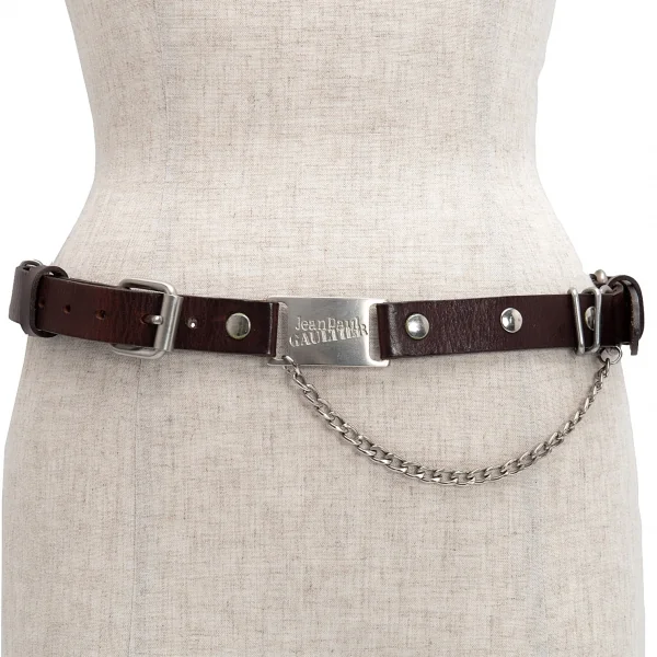 Jean-Paul GAULTIER Chain Leather Belt Brown 80 32 K-125449_001