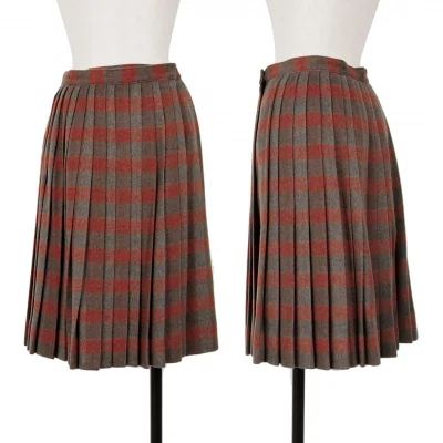 Christian Dior SPORTS Wool Check Pleated Wrap Skirt