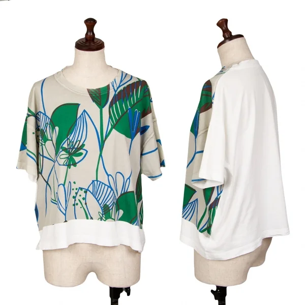 マルニMARNI ボタニカルプリントTシャツ グレー緑青白38 K-125457_001