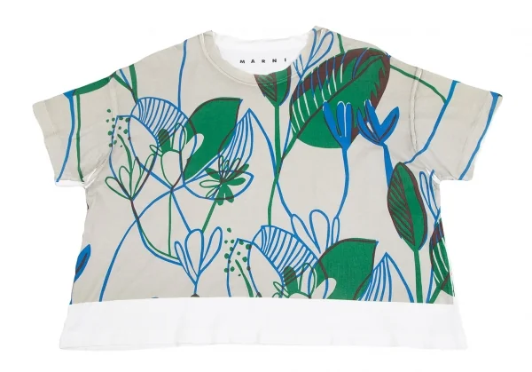 マルニMARNI ボタニカルプリントTシャツ グレー緑青白38 K-125457_002
