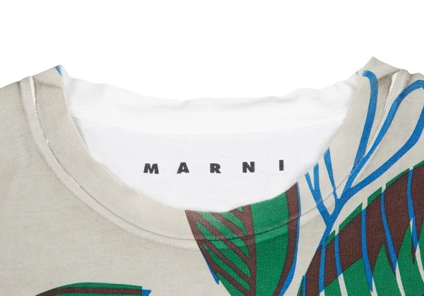 マルニMARNI ボタニカルプリントTシャツ グレー緑青白38 K-125457_004