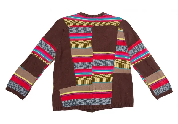トリココムデギャルソンtricot COMME des GARCONS パッチワーク切替ニットカーディガン 茶マルチM位 K-125461_010