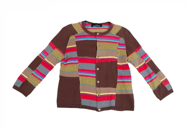 トリココムデギャルソンtricot COMME des GARCONS パッチワーク切替ニットカーディガン 茶マルチM位 K-125461_002