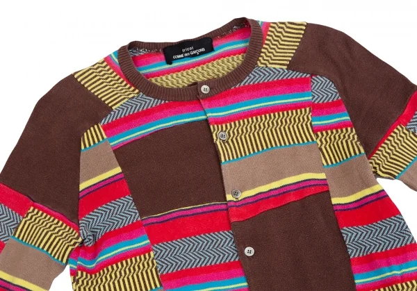 トリココムデギャルソンtricot COMME des GARCONS パッチワーク切替ニットカーディガン 茶マルチM位 K-125461_003