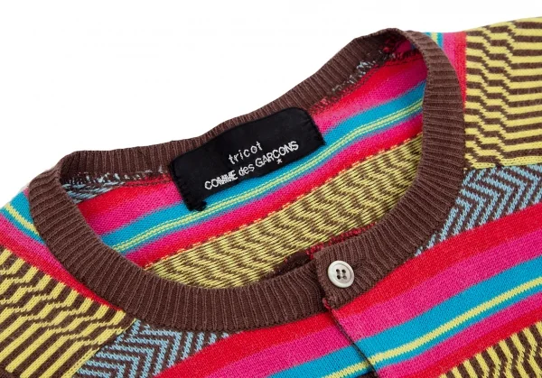 トリココムデギャルソンtricot COMME des GARCONS パッチワーク切替ニットカーディガン 茶マルチM位 K-125461_004