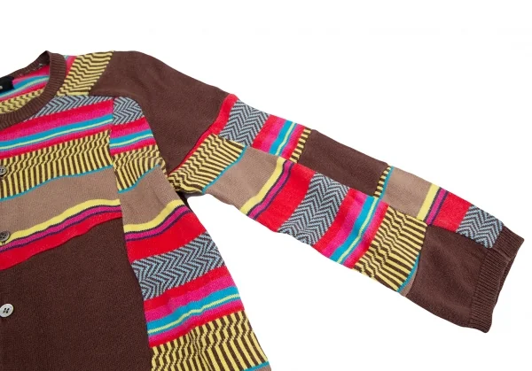 トリココムデギャルソンtricot COMME des GARCONS パッチワーク切替ニットカーディガン 茶マルチM位 K-125461_006