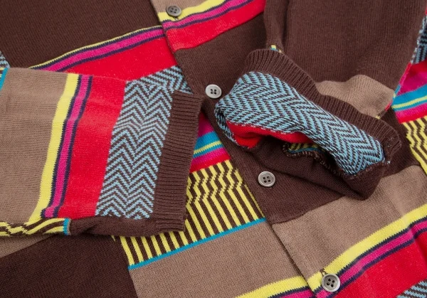 トリココムデギャルソンtricot COMME des GARCONS パッチワーク切替ニットカーディガン 茶マルチM位 K-125461_007