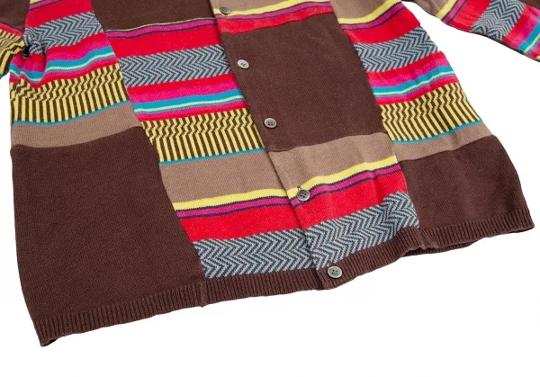 トリココムデギャルソンtricot COMME des GARCONS パッチワーク切替ニットカーディガン 茶マルチM位 K-125461_008
