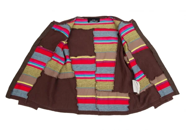 トリココムデギャルソンtricot COMME des GARCONS パッチワーク切替ニットカーディガン 茶マルチM位 K-125461_009