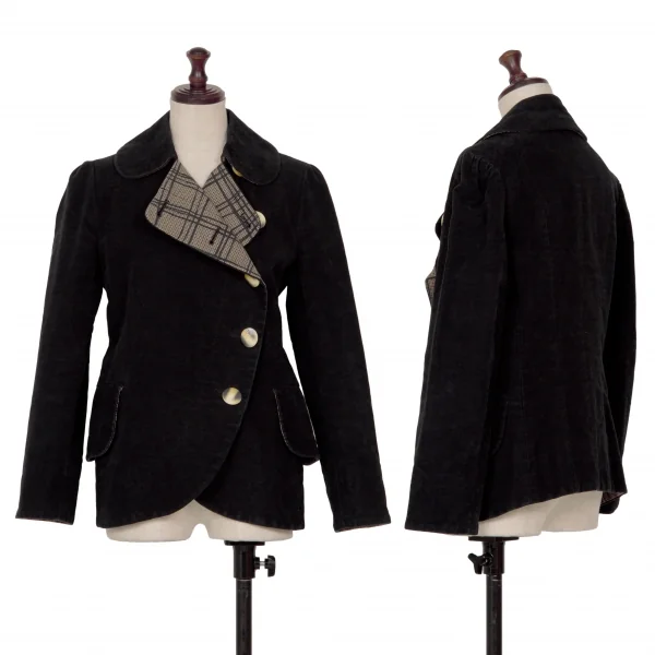 ヴィヴィアンウエストウッド レッドレーベルVivienne Westwood Red Label ベロアラウンドカラージャケット 黒ベージュ2 K-125492_001