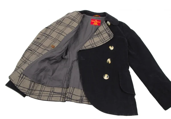 ヴィヴィアンウエストウッド レッドレーベルVivienne Westwood Red Label ベロアラウンドカラージャケット 黒ベージュ2 K-125492_011
