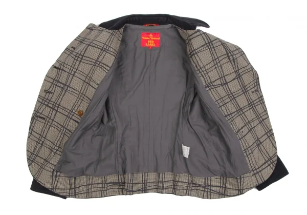 ヴィヴィアンウエストウッド レッドレーベルVivienne Westwood Red Label ベロアラウンドカラージャケット 黒ベージュ2 K-125492_012