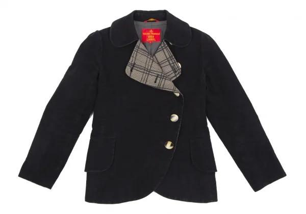 ヴィヴィアンウエストウッド レッドレーベルVivienne Westwood Red Label ベロアラウンドカラージャケット 黒ベージュ2 K-125492_002