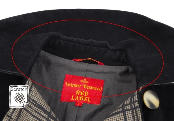 ヴィヴィアンウエストウッド レッドレーベルVivienne Westwood Red Label ベロアラウンドカラージャケット 黒ベージュ2 K-125492_004