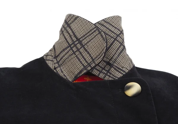 ヴィヴィアンウエストウッド レッドレーベルVivienne Westwood Red Label ベロアラウンドカラージャケット 黒ベージュ2 K-125492_005