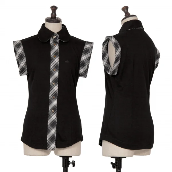 ヴィヴィアンウエストウッド レッドレーベルVivienne Westwood Red Label ラウンドカラーチェック切替ノースリーブシャツ 黒他2 K-125494_001