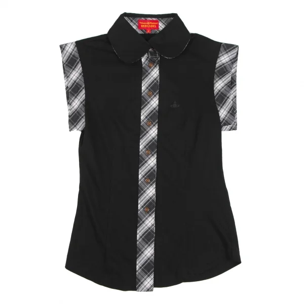 ヴィヴィアンウエストウッド レッドレーベルVivienne Westwood Red Label ラウンドカラーチェック切替ノースリーブシャツ 黒他2 K-125494_002