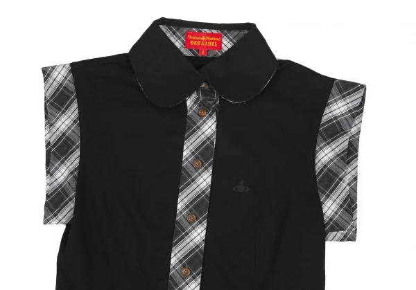 ヴィヴィアンウエストウッド レッドレーベルVivienne Westwood Red Label ラウンドカラーチェック切替ノースリーブシャツ 黒他2 K-125494_003