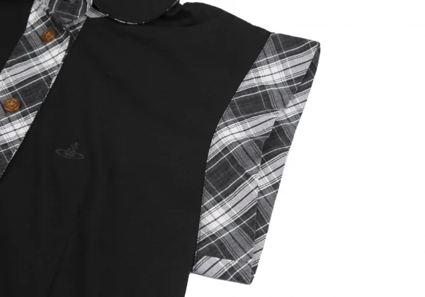 ヴィヴィアンウエストウッド レッドレーベルVivienne Westwood Red Label ラウンドカラーチェック切替ノースリーブシャツ 黒他2 K-125494_008