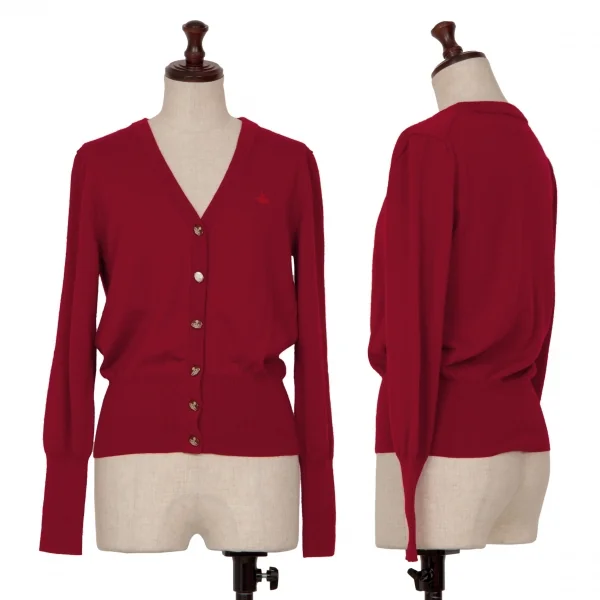 ヴィヴィアンウエストウッド レッドレーベルVivienne Westwood Red Label オーブワンポイント刺繍Vネックカーディガン 赤2 K-125496_001