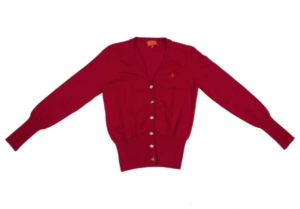 ヴィヴィアンウエストウッド レッドレーベルVivienne Westwood Red Label オーブワンポイント刺繍Vネックカーディガン 赤2 K-125496_002