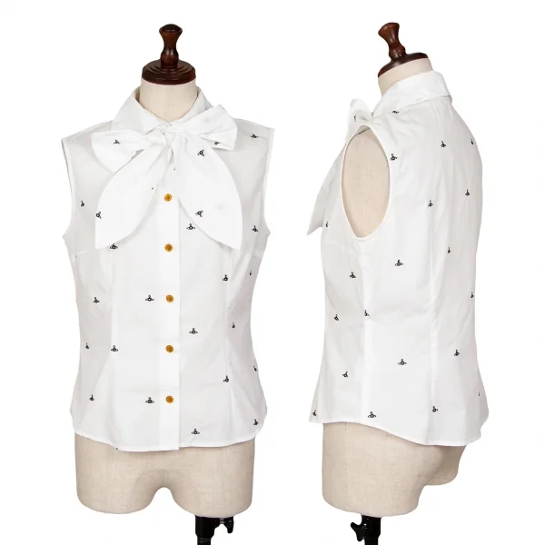 ヴィヴィアンウエストウッド レッドレーベルVivienne Westwood Red Label ネクタイ付きオーブ刺繍ノースリーブシャツ 白黒2位 K-125497_001