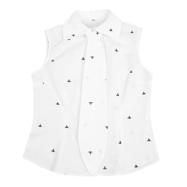 ヴィヴィアンウエストウッド レッドレーベルVivienne Westwood Red Label ネクタイ付きオーブ刺繍ノースリーブシャツ 白黒2位 K-125497_002