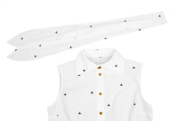 ヴィヴィアンウエストウッド レッドレーベルVivienne Westwood Red Label ネクタイ付きオーブ刺繍ノースリーブシャツ 白黒2位 K-125497_004