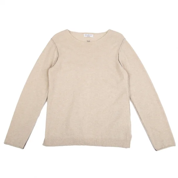 ヨウジヤマモト プールオムYohji Yamamoto POUR HOMME バックシグネチャーロゴ刺繍カシミヤニット ベージュ3 K-125579_001