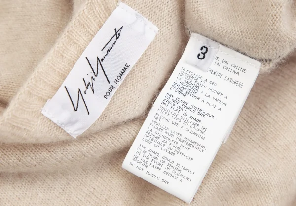 ヨウジヤマモト プールオムYohji Yamamoto POUR HOMME バックシグネチャーロゴ刺繍カシミヤニット ベージュ3 K-125579_012