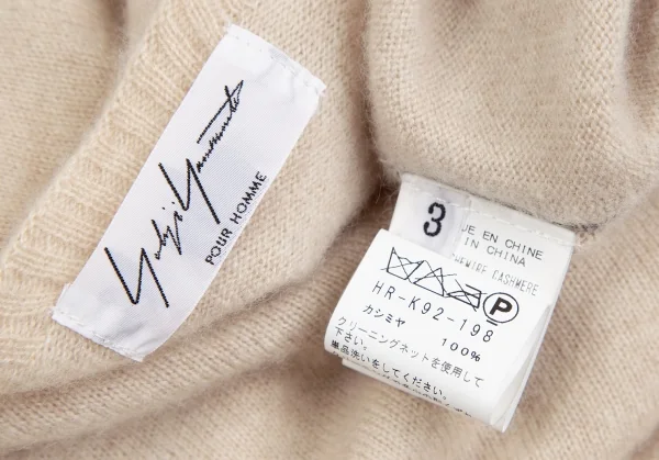 ヨウジヤマモト プールオムYohji Yamamoto POUR HOMME バックシグネチャーロゴ刺繍カシミヤニット ベージュ3 K-125579_013