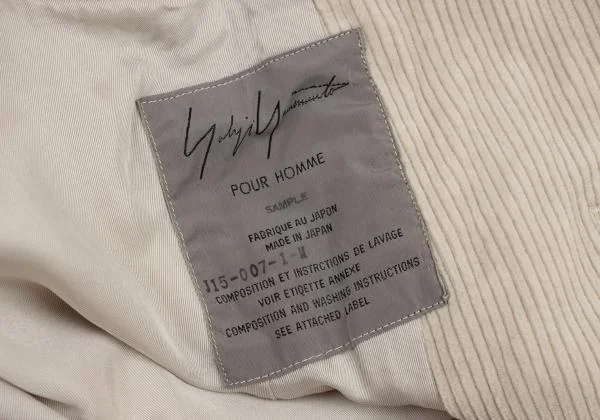ヨウジヤマモト プールオムYohji Yamamoto POUR HOMME コーデュロイ3Bジャケット ベージュM K-125592_019