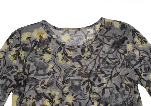 PLEATS PLEASE Floral Dinosaur Printed Mesh T Shirt K-125602_003