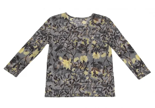PLEATS PLEASE Floral Dinosaur Printed Mesh T Shirt K-125602_009