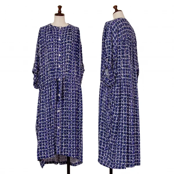 mercibeaucoup Rayon Allover Printed Collarless Shirt Dress Blue 1 K-125616_001