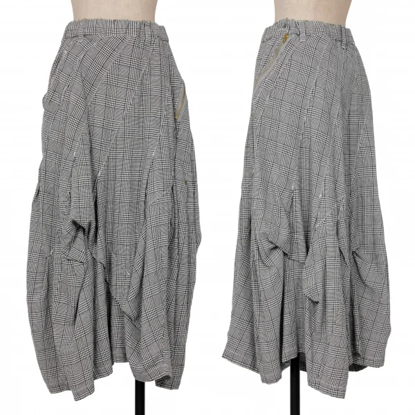 mercibeaucoup Cotton Glen Check Side Zip Switch Pleated Skirt White,Black 1 K-125619_001